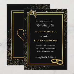 Tarjeta de invitación a la boda de Purpurina negro