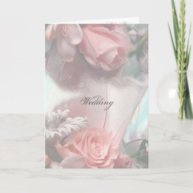 Tarjeta de invitación a la boda de rosas rosas bla (Anverso)