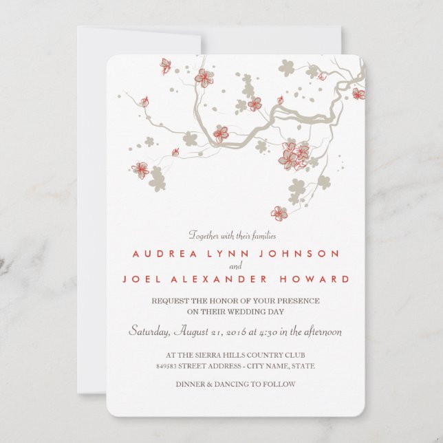 Tarjeta de invitación a la boda de Sakura blanca (Anverso)