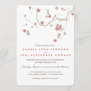 Tarjeta de invitación a la boda de Sakura blanca