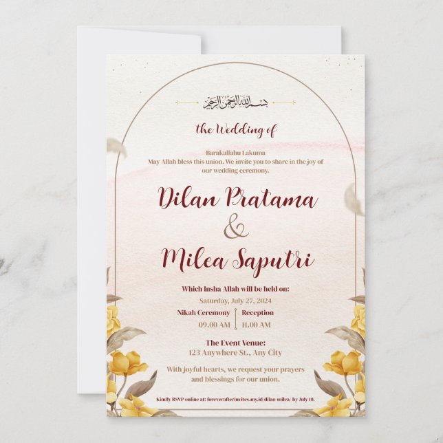 Tarjeta de invitación a la boda de temática islámi (Anverso)