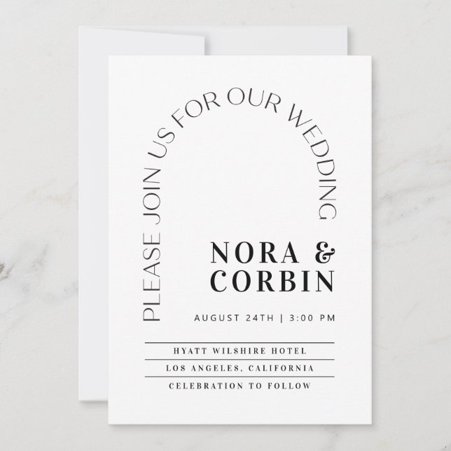 Tarjeta de invitación a la boda del arco tipográfi (Anverso)