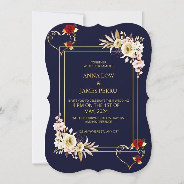 Tarjeta de invitación a la boda dorada (Anverso)