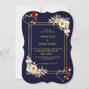 Tarjeta de invitación a la boda dorada