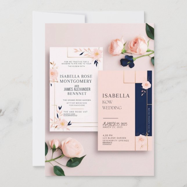 Tarjeta de invitación a la boda editable con Rosa  (Anverso)
