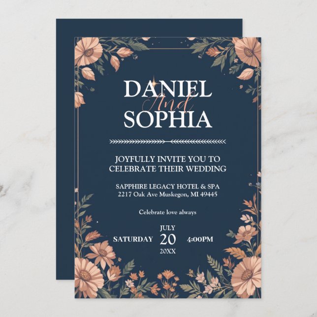 Tarjeta de invitación a la boda elegante (Anverso / Reverso)