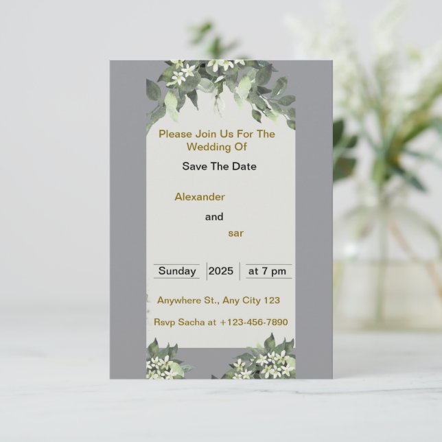 Tarjeta de invitación a la boda elegante (Anverso de pie)