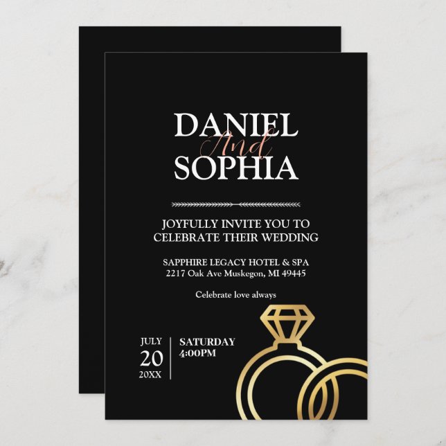 Tarjeta de invitación a la boda elegante (Anverso / Reverso)