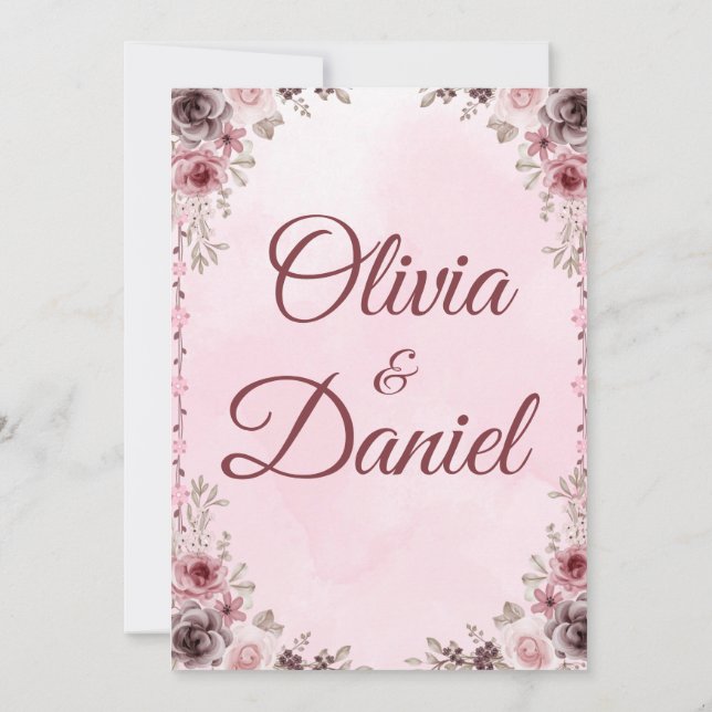 tarjeta de invitación a la boda elegante y floral  (Reverso)