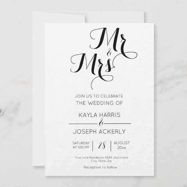 Tarjeta de invitación a la boda en blanco y negro  (Anverso)