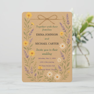 Tarjeta de invitación a la boda Flor silvestre rús