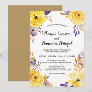 Tarjeta de invitación a la boda floral acuarela