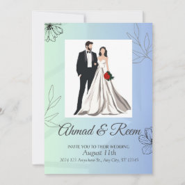 Tarjeta de invitación a la boda floral azul person