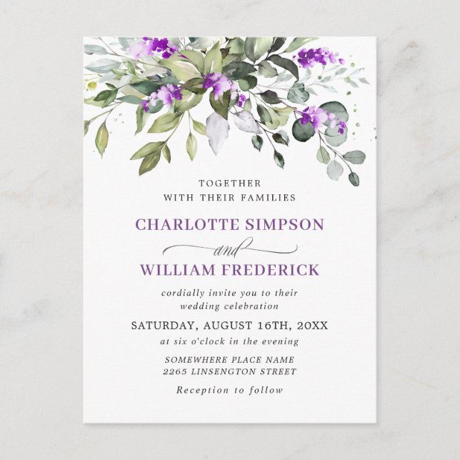 Tarjeta de invitación a la boda floral Eucalyptus  (Anverso)