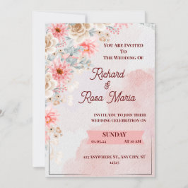Tarjeta de invitación a la boda floral rosa