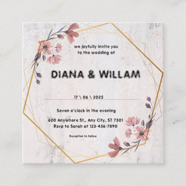 Tarjeta de invitación a la boda floral rústica (Anverso)