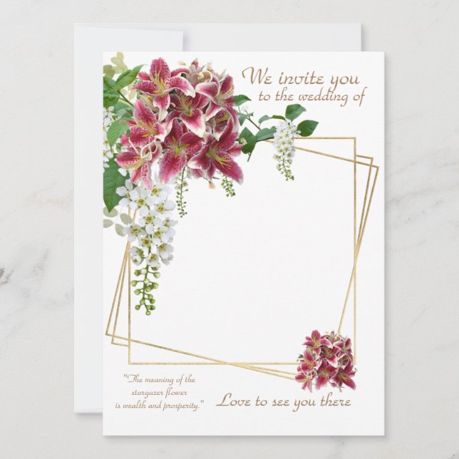 Tarjeta de invitación a la boda floral Stargazer (Anverso)
