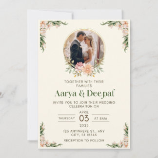 Tarjeta de invitación a la boda floral verde claro
