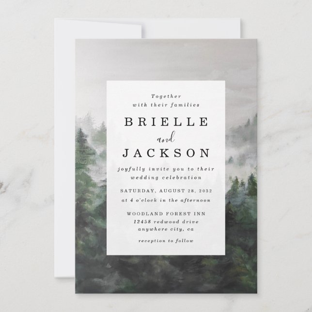 Tarjeta de invitación a la boda forestal de Misty (Anverso)