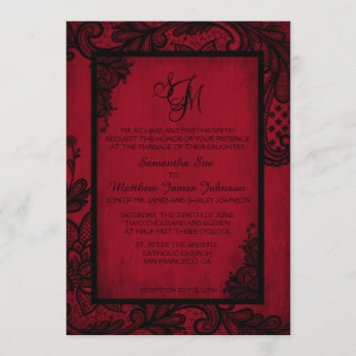 Tarjeta de invitación a la boda gótica de encaje n