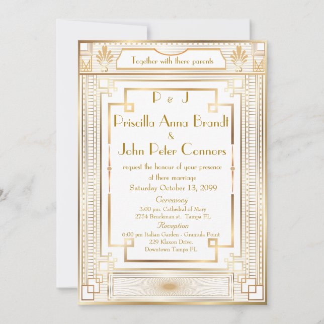 Tarjeta de invitación a la boda,Gran Gatsby, blanc (Anverso)