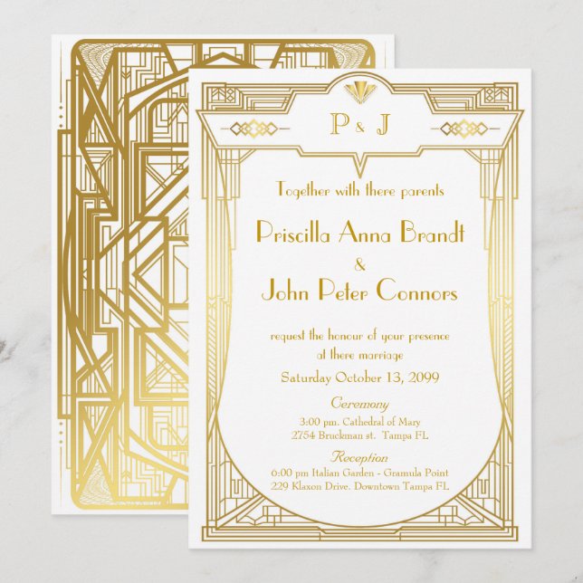 Tarjeta de invitación a la boda,Gran Gatsby,blanco (Anverso / Reverso)