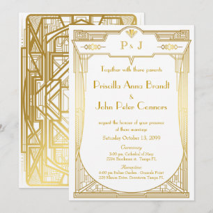 Tarjeta de invitación a la boda,Gran Gatsby,blanco
