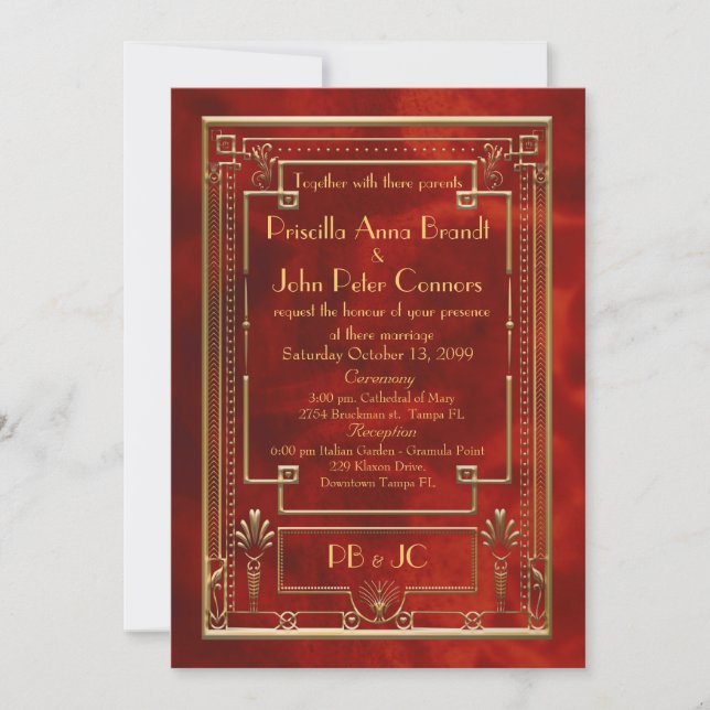 Tarjeta de invitación a la boda, Gran Gatsby, klas (Anverso)