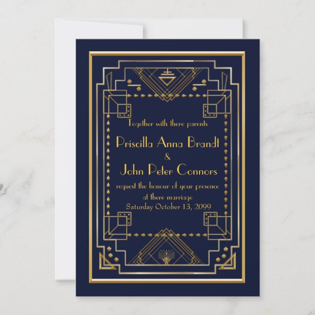 Tarjeta de invitación a la boda, Gran Gatsby, mari (Anverso)