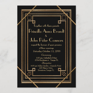 Tarjeta de invitación a la boda, Gran Gatsby, negr