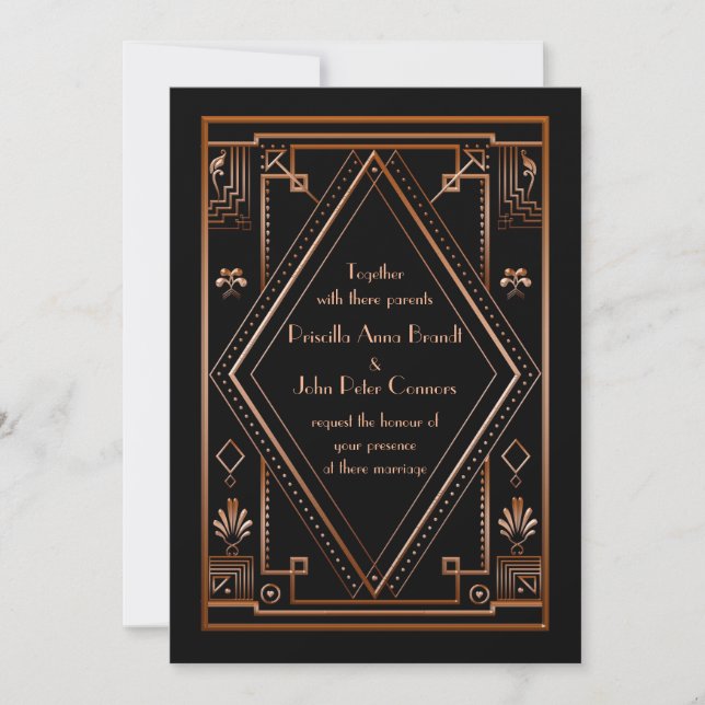 Tarjeta de invitación a la boda, Gran Gatsby, oro  (Anverso)