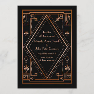 Tarjeta de invitación a la boda, Gran Gatsby, oro 