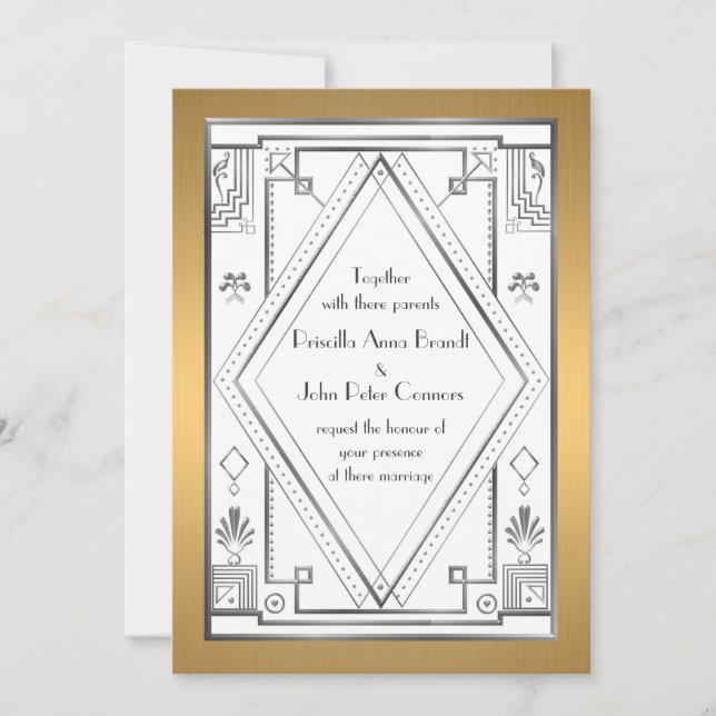 Tarjeta de invitación a la boda, Gran Gatsby, plat (Anverso)