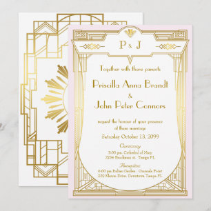 Tarjeta de invitación a la boda, Gran Gatsby, rosa
