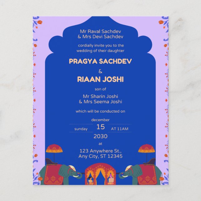 Tarjeta de invitación a la boda india (Anverso)
