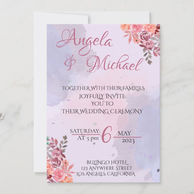 Tarjeta de invitación a la boda Lavendar moderna (Anverso)