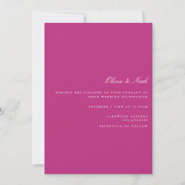 Tarjeta de invitación a la boda magenta y blanca d