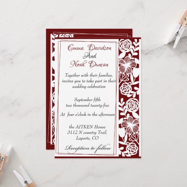 Tarjeta de invitación a la boda marrón elegante de (Anverso/Reverso In Situ)