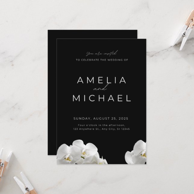 Tarjeta de invitación a la boda negra (Anverso/Reverso In Situ)