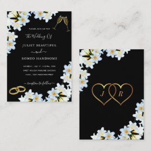 Tarjeta de invitación a la boda negra con flores d