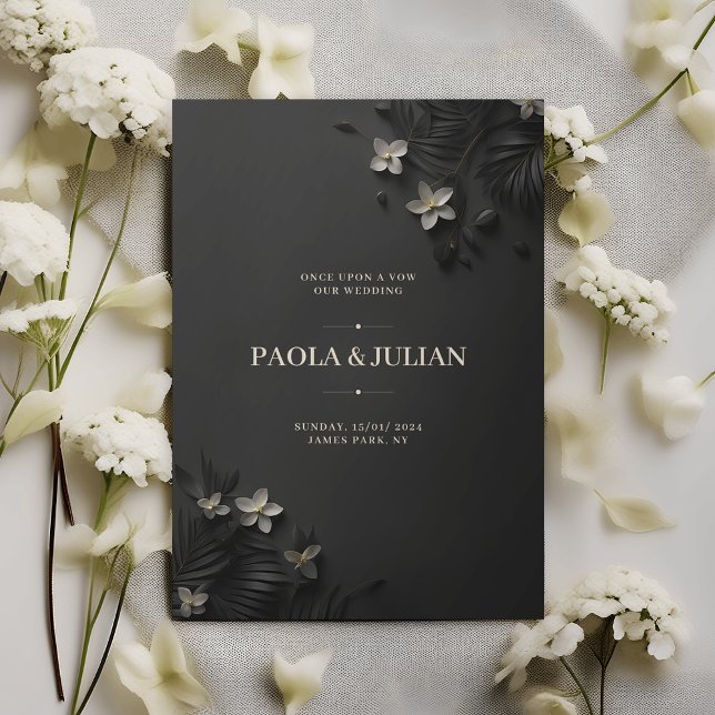 Tarjeta de invitación a la boda negra de lujo (Subido por el creador)