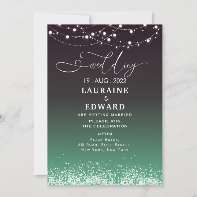 Tarjeta de invitación a la boda negra verde oscuro (Anverso)