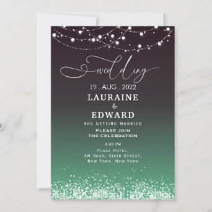 Tarjeta de invitación a la boda negra verde oscuro