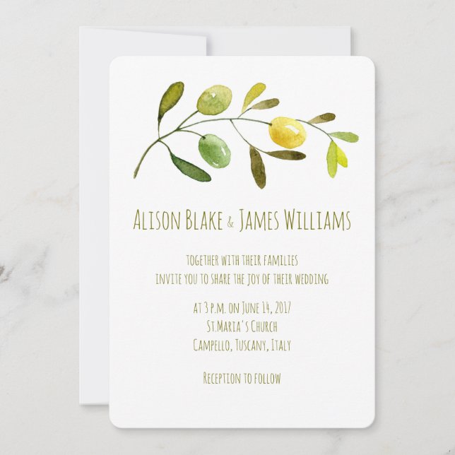 Tarjeta de invitación a la boda Olive Branch (Anverso)