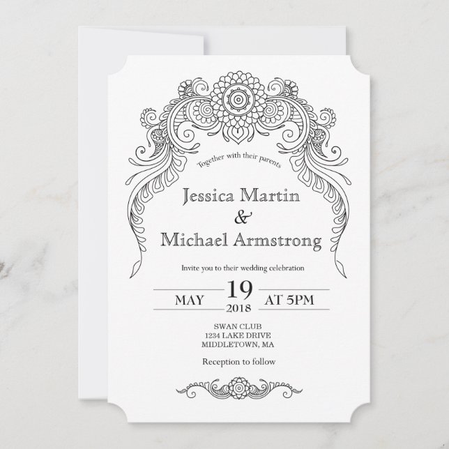 Tarjeta de invitación a la boda Paisley henna desi (Anverso)