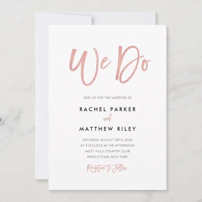 Tarjeta de invitación a la boda para Rosa moderno (Anverso)
