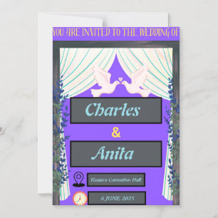 Tarjeta de invitación a la boda púrpura magnética 