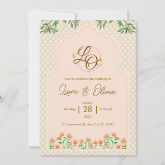 Tarjeta de invitación a la boda real acuarela