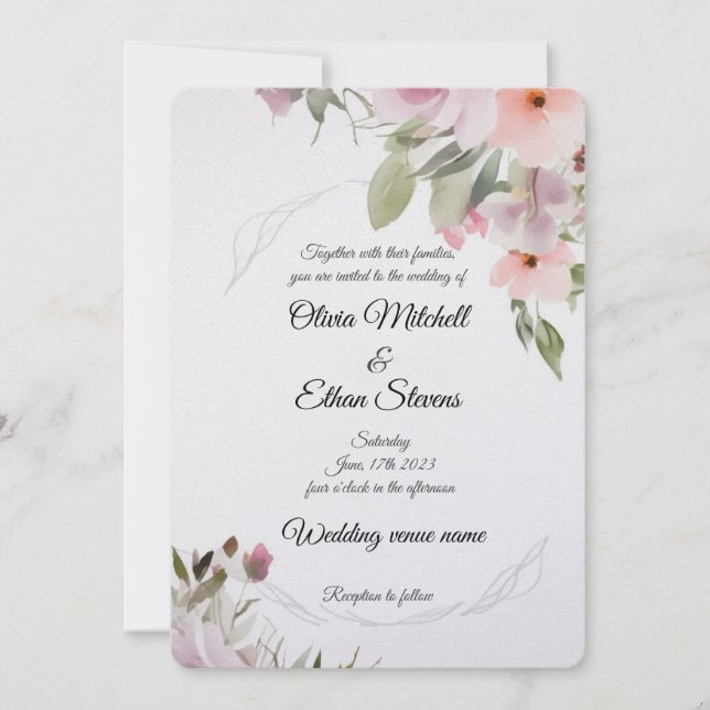 Tarjeta de invitación a la boda romántica en el ja (Anverso)