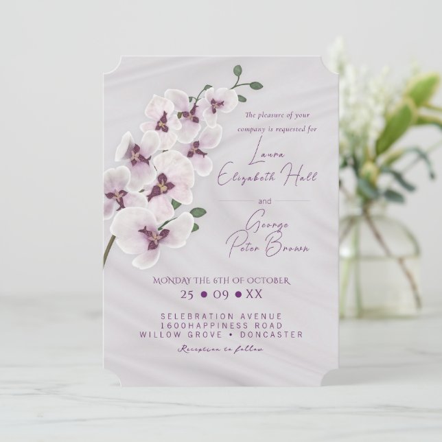 Tarjeta de invitación a la boda rosa de la rama de (Anverso de pie)